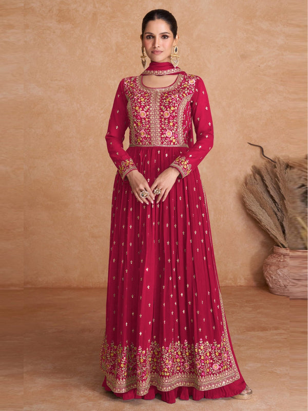 Women Pink Georgette Embroidery Anarkali Salwar Kameez