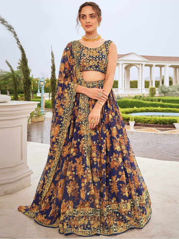 Palm Green Lehenga style Suits Faux Georgette