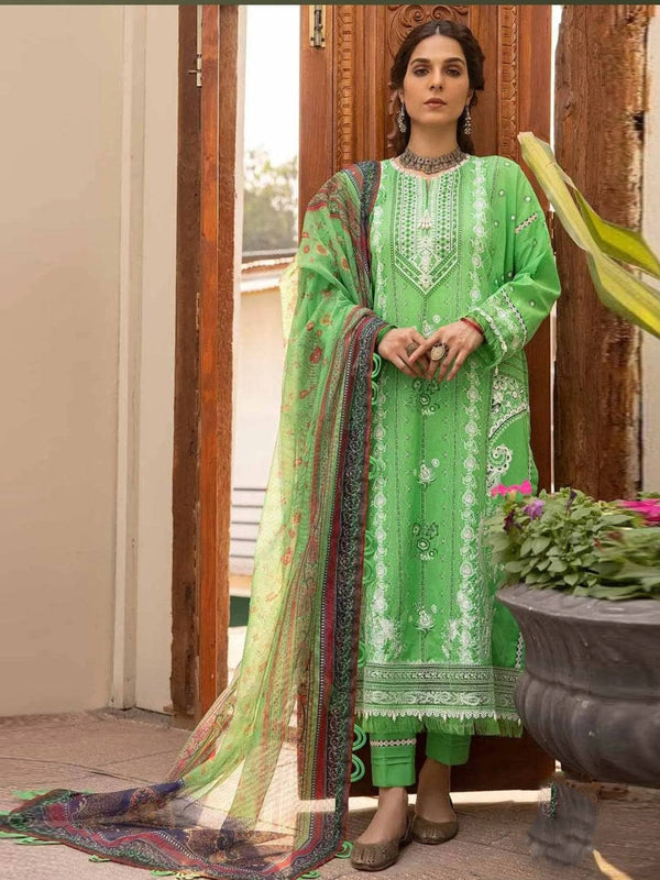 Pakistani Dress Green Lawn & Net