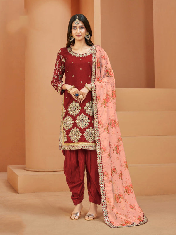 Art Silk Embroidered Salwar Kameez - Indian Dress - C959A