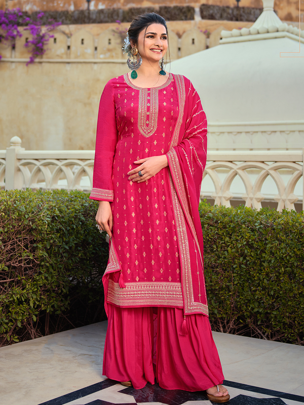 Chinon Jacquard Embroidery Salwar Kameez - Indian Dress
