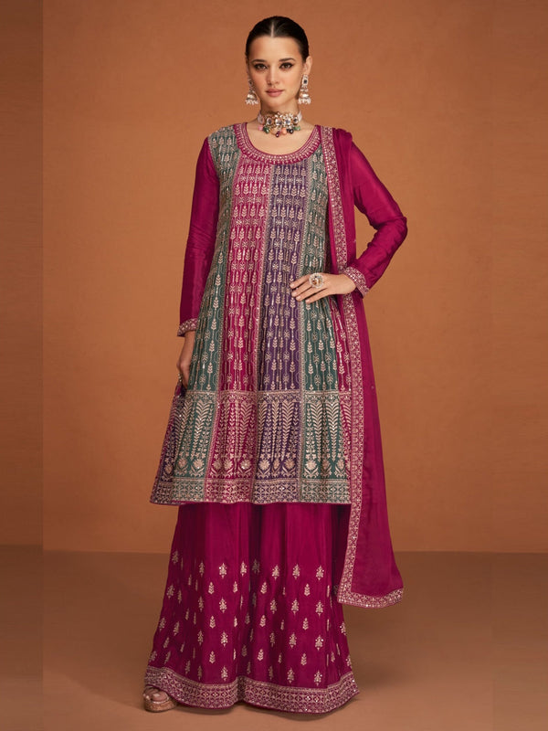 Buy Embroidered Premium Chinnon Silk Salwar Kameez - Indian Dress ...