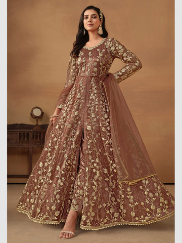Brown Net & Satin - Anarkali Brown Net & Satin - Anarkali