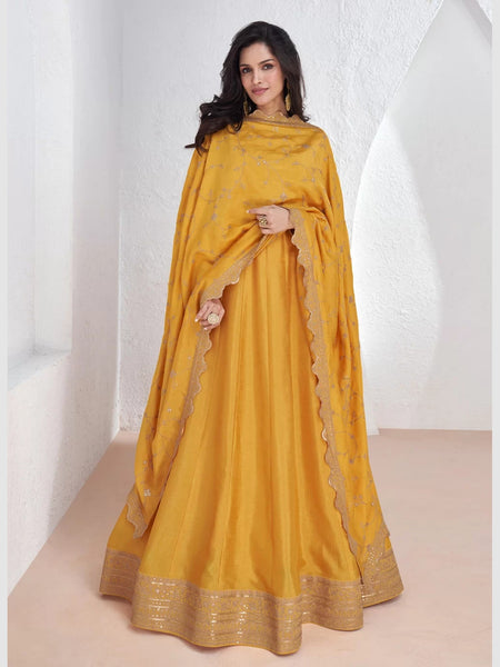 Orange Indian Dress - Premium Silk - Anarkali