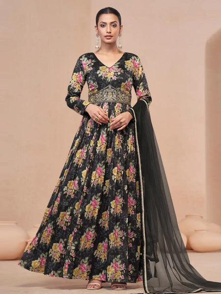 Black Indian Dress - Georgette & Net - Anarkali