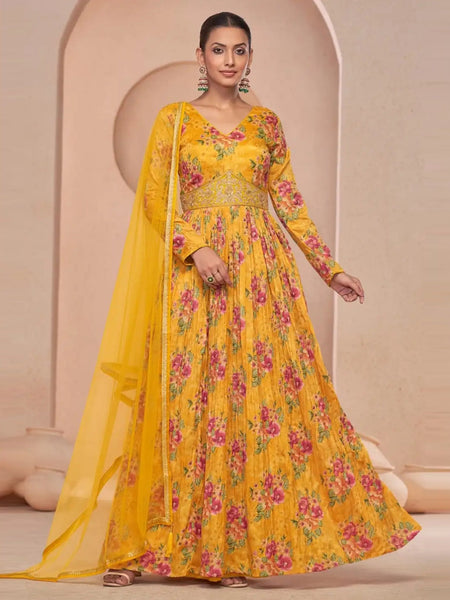 Orange Indian Dress - Georgette & Net - Anarkali
