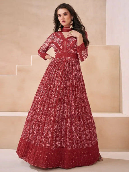 Red Indian Dress - Real Georgette - Anarkali
