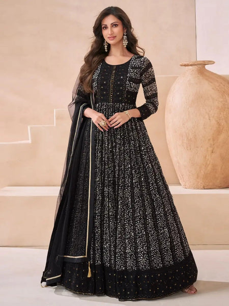 Black Indian Dress - Real Georgette - Anarkali