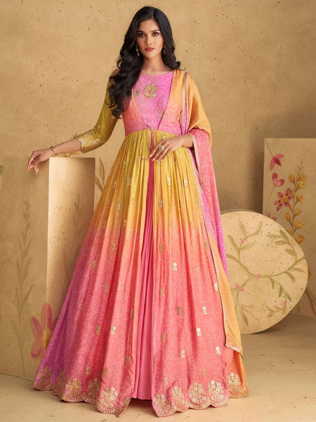 Pink Silk Georgette - Anarkali Dress Indian Dress by Fabricoz USA