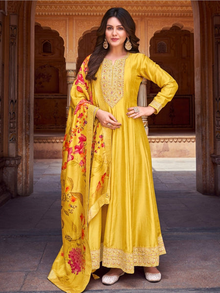 Yellow Salwar Kameez - Art Silk - Anarkali