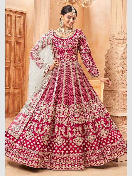 Red Indian Dress - Art Silk - Anarkali