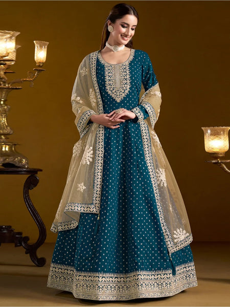Blue Indian Dress - Chanderi Silk - Anarkali