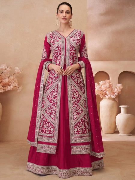Silk Salwar Kameez - Chinon Silk - Anarkali Dress