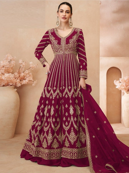 Pink Indian Dress - Chinon Silk- Anarkali Dress