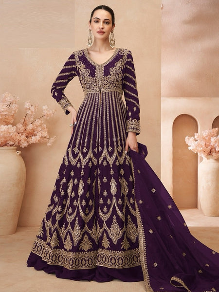 Silk Indian Dress - Chinon Silk- Anarkali Dress