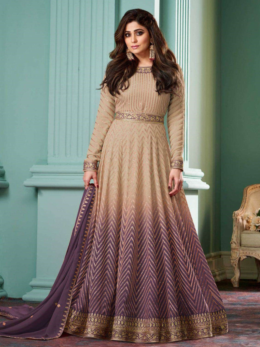 Brown Real Georgette - Anarkali Dress Brown Real Georgette - Anarkali Dress