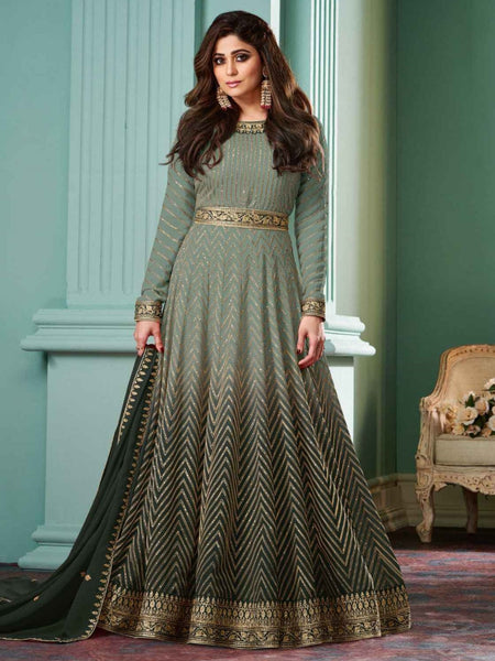 Green Salwar Kameez - Real Georgette - Anarkali Dress