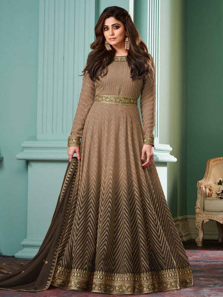 Brown Salwar Kameez - Real Georgette - Anarkali Dress