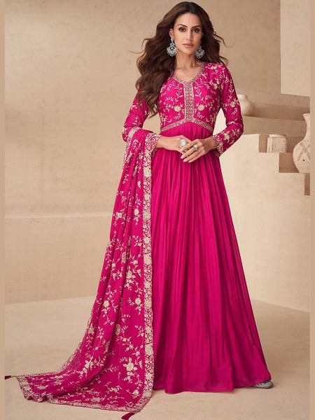 Pink Indian Dress - Chinnon Silk - Anarkali Dress