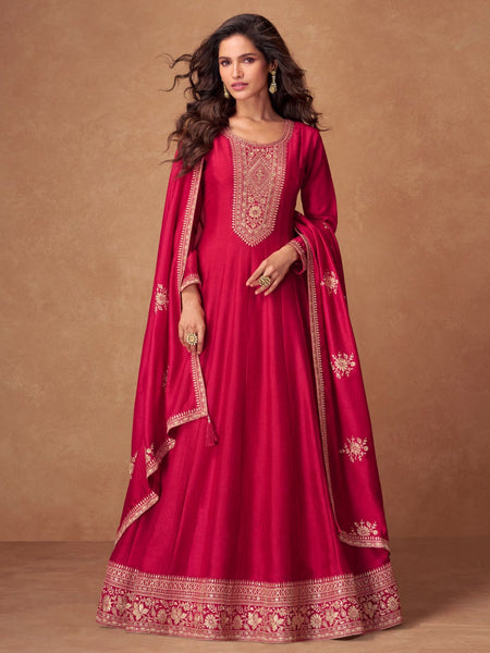 Red Salwar Kameez - Premium Silk - Anarkali Dress