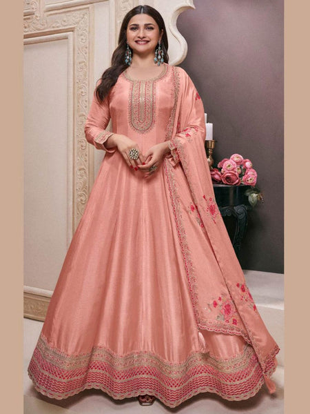 Pink Art Silk - Anarkali Indian Dress by Fabricoz USA