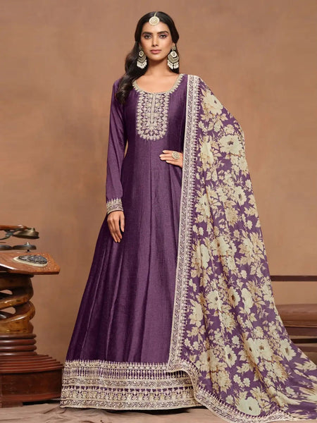 Purple Indian Dress - Art Silk - Anarkali
