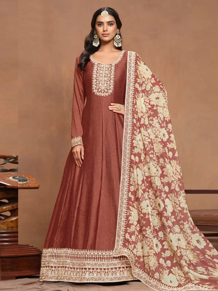 Silk Salwar Kameez - Art Silk - Anarkali