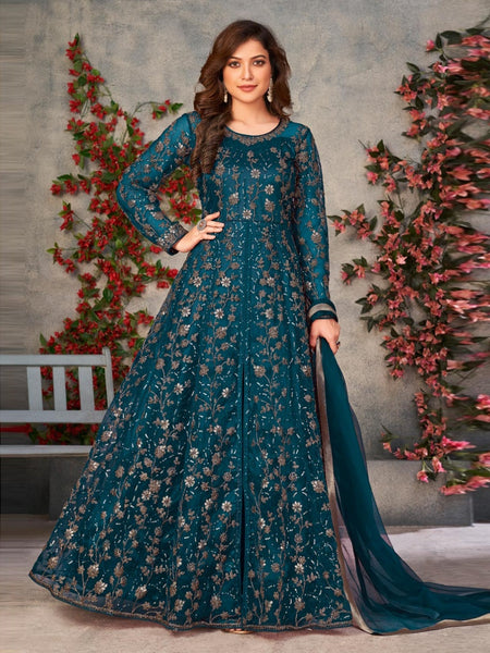 Green Salwar Kameez - Net Embroidery - Anarkali