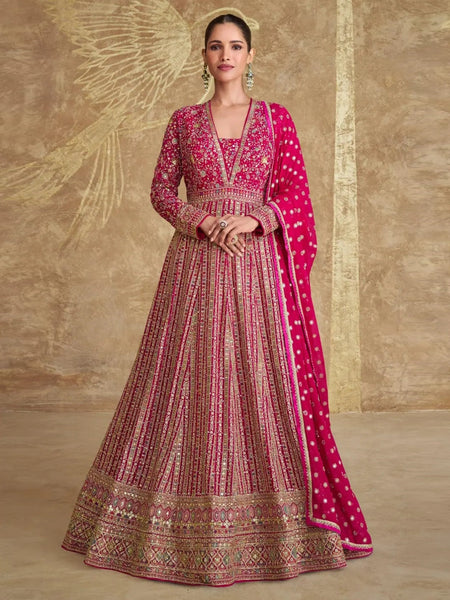 Pink Indian Dress - Real Georgette Embroidery - Anarkali