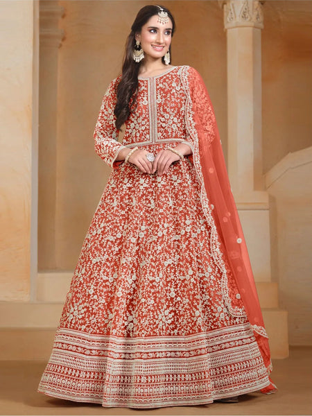 Red Salwar Kameez - Net - Anarkali