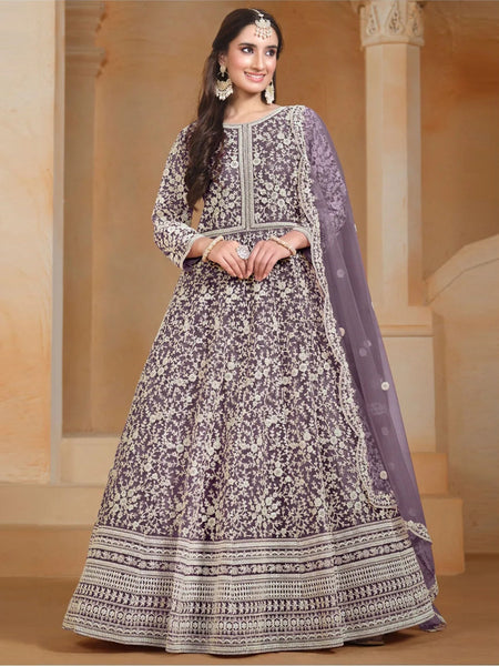 Purple Salwar Kameez - Net - Anarkali