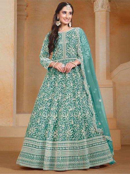Green Salwar Kameez - Net - Anarkali