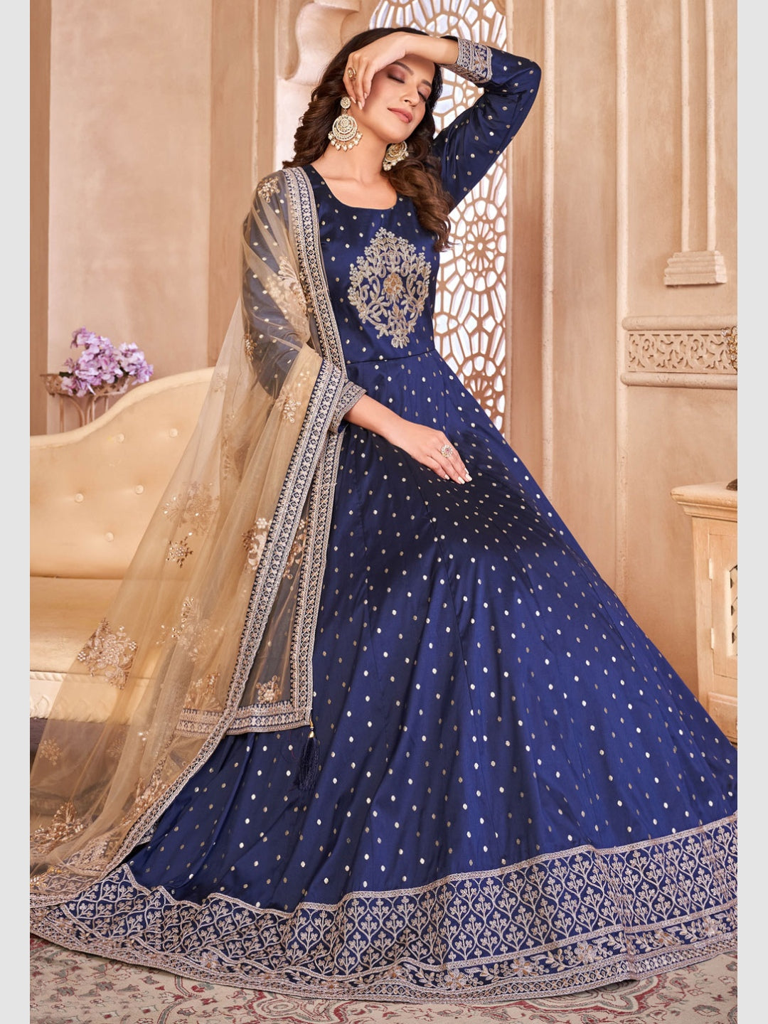 Anarkali Gown Embroidery Indian Wedding Gowns: Dark Teal Embroidered Anarkali Anarkali Gown Embroidery Indian Wedding Gowns: Dark Teal Embroidered Anarkali