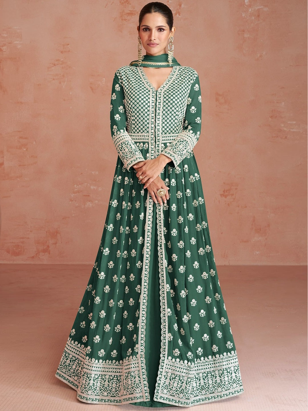 Green Real Georgette - Salwar Kameez | Fabricoz USA Green Real Georgette - Salwar Kameez | Fabricoz USA