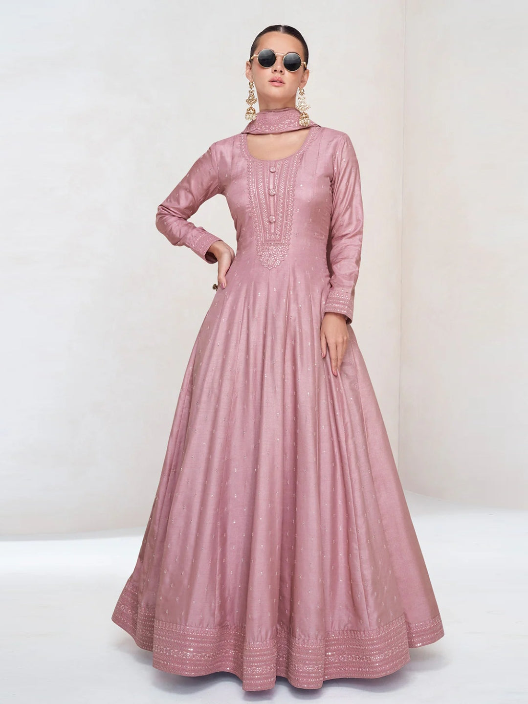 glitter anarkali dress Embroidered Sequin Anarkali Gown With Dupatta: Bollywood Party Dress (size 38-44