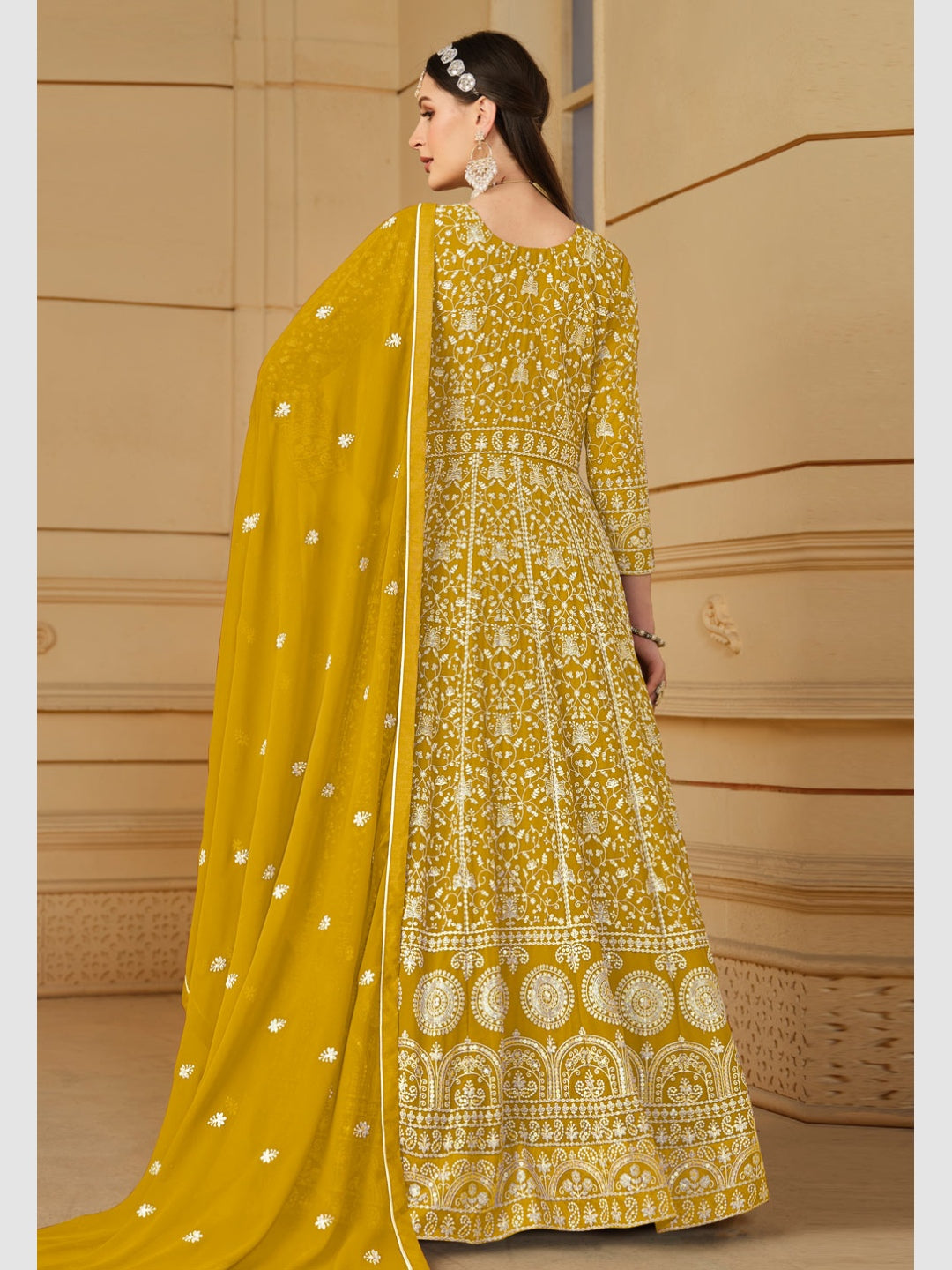 Golden Faux Georgette - Salwar Kameez | Fabricoz USA Golden Faux Georgette - Salwar Kameez | Fabricoz USA