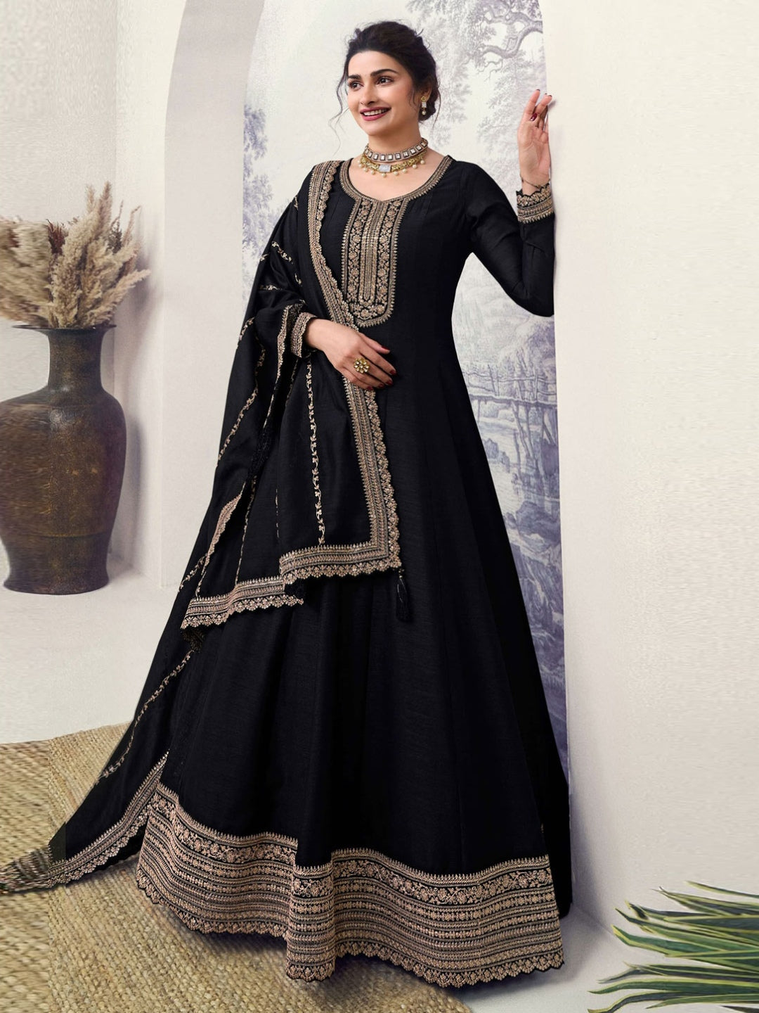 Black and gold indian gown store