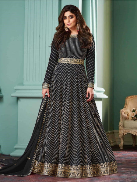 Black Indian Dress - Real Georgette - Anarkali