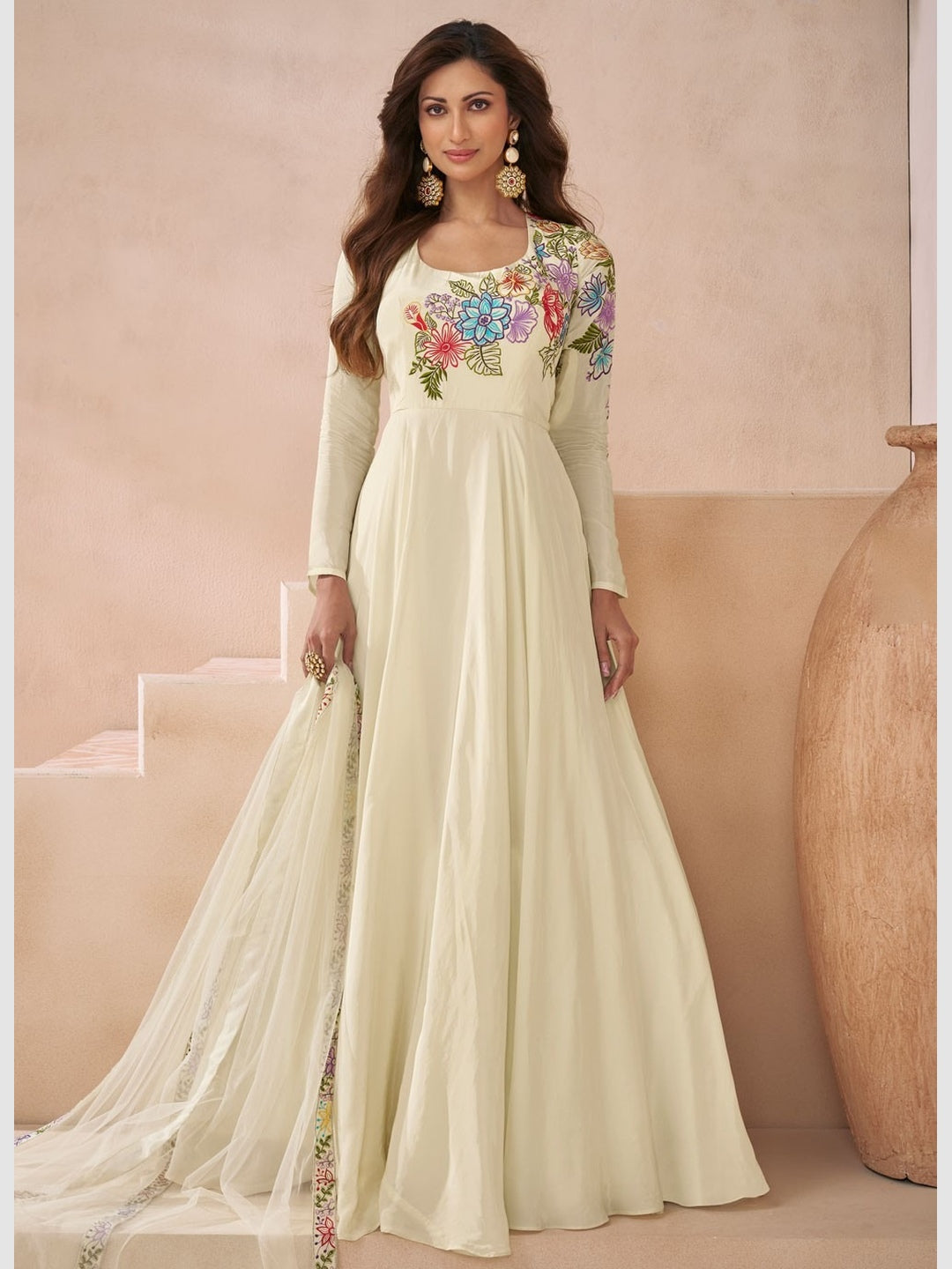 silk anarkali dress Yellow Premium Silk