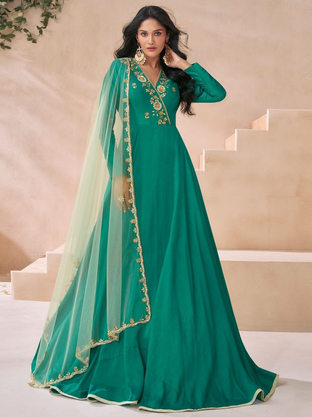 Green Premium Silk - Anarkali Green Premium Silk - Anarkali