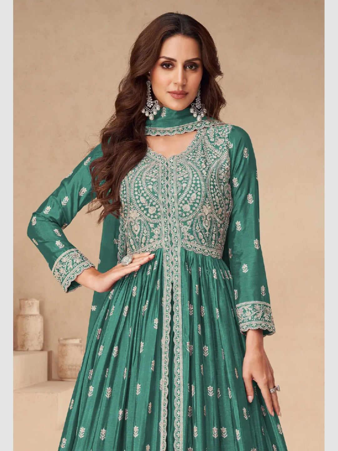 Anarkali Dress Long Indian Style Dresses Indian Dress Green Chinnon Silk Anarkali Dress Anarkali Dress Long Indian Style Dresses Indian Dress Green Chinnon Silk Anarkali Dress