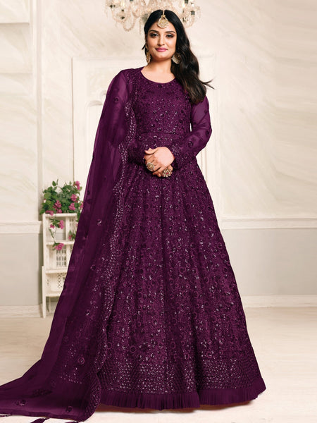 Purple Indian Dress - Net Sequence - Anarkali Dress