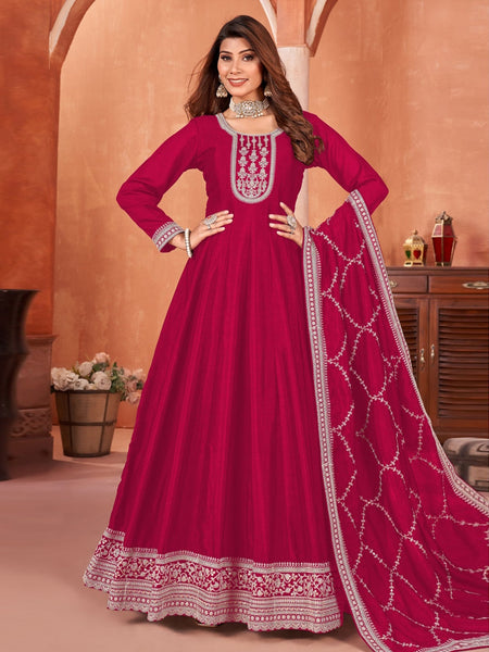 Pink Indian Dress - Art Silk - Anarkali Dress