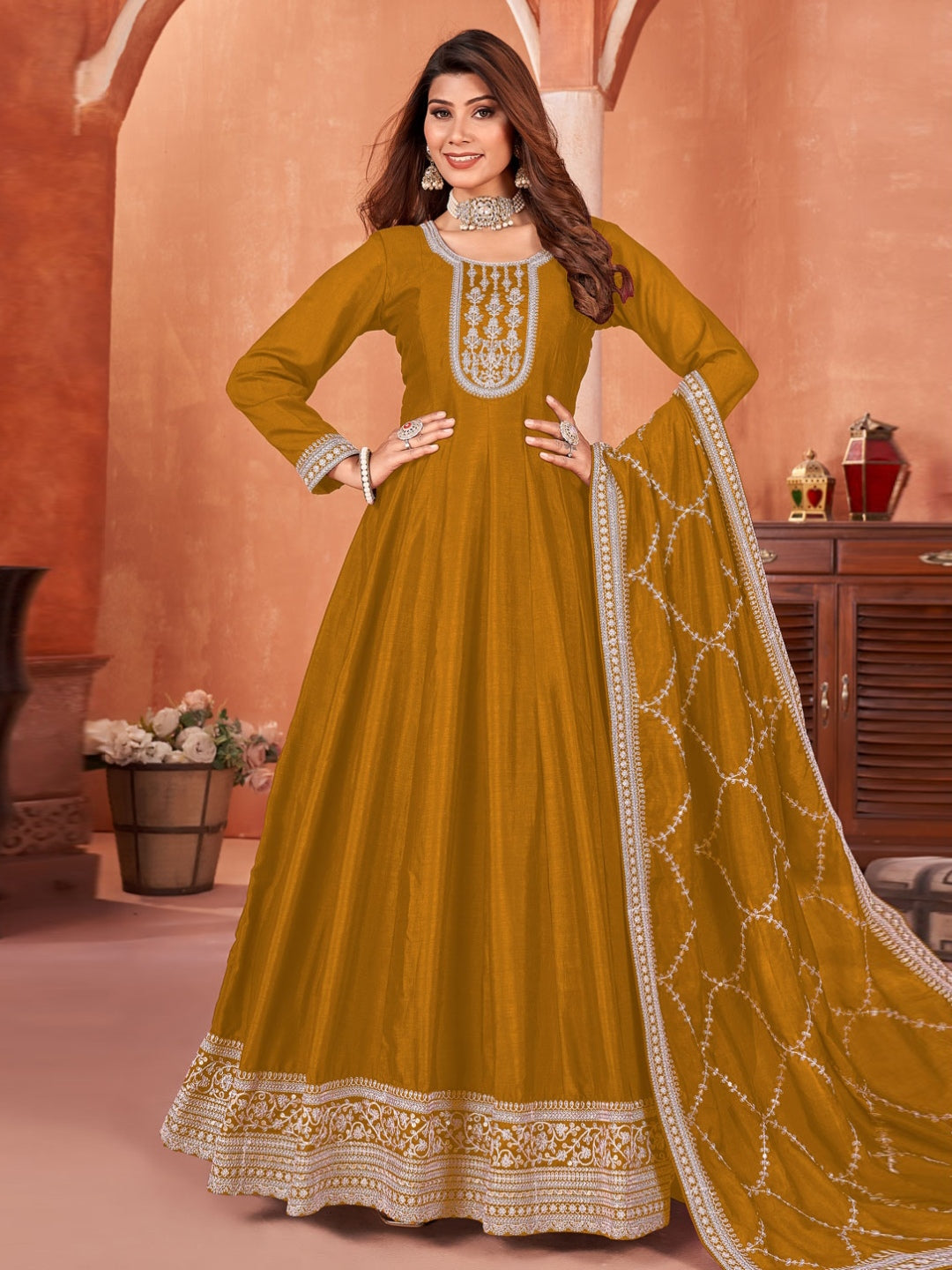 Anarkali Gown Golden Colour Long Frock Georgette Anarkali Gown Dress In Mustard Colour 5013 Anarkali Gown Golden Colour Long Frock Georgette Anarkali Gown Dress In Mustard Colour 5013