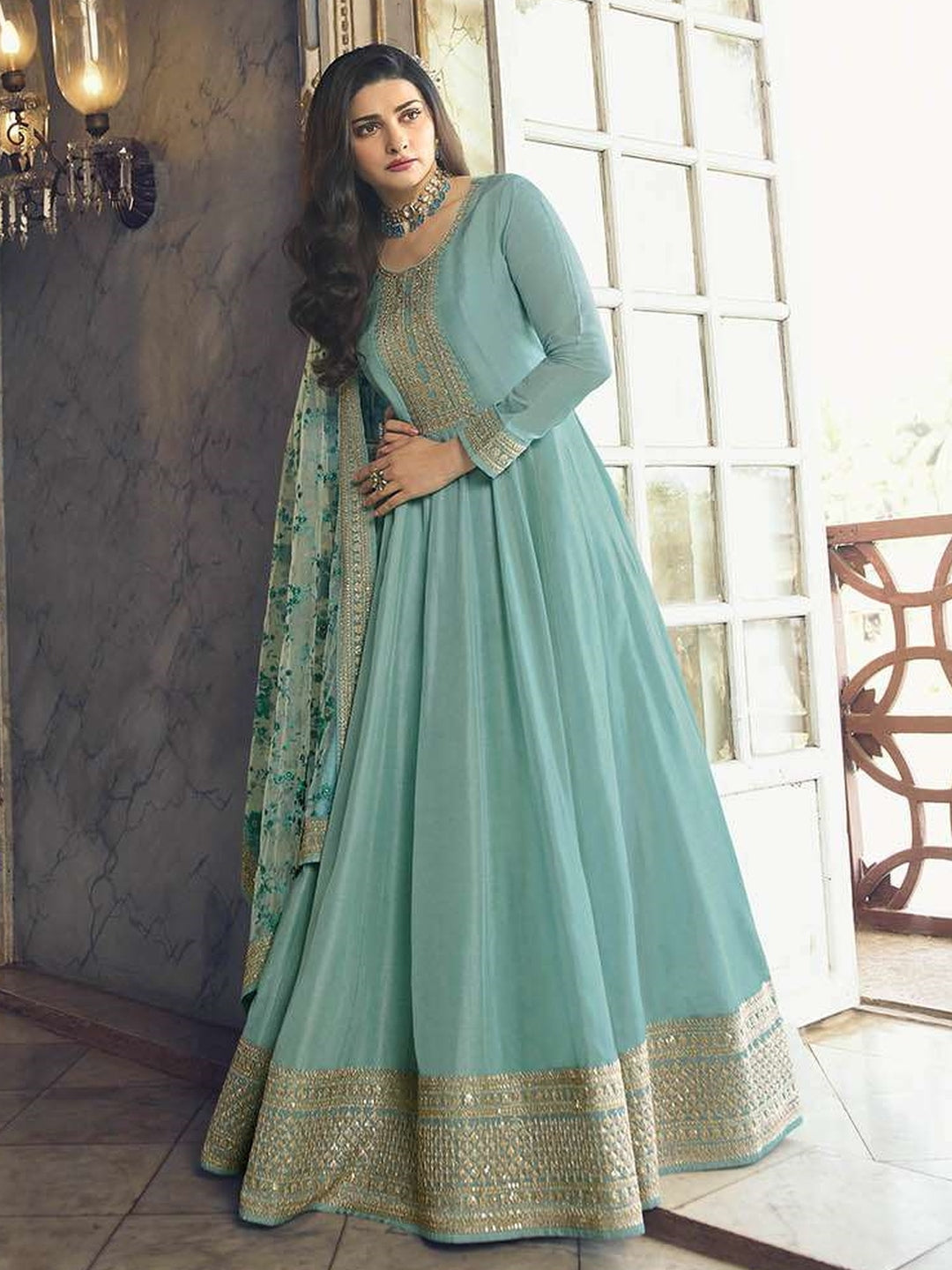 Aqua Green Silk Zari Salwar Kameez | Fabricoz USA Aqua Green Silk Zari Salwar Kameez | Fabricoz USA