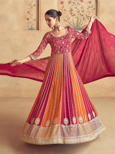 Multicolor Georgette Heavy Embroidered Glam - Anarkali Dress Indian Dress by Fabricoz USA