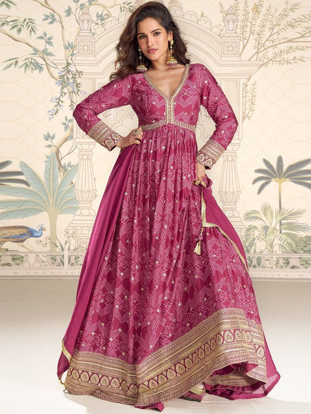 Chinon Silk - Anarkali Suit Indian Dress by Fabricoz USA