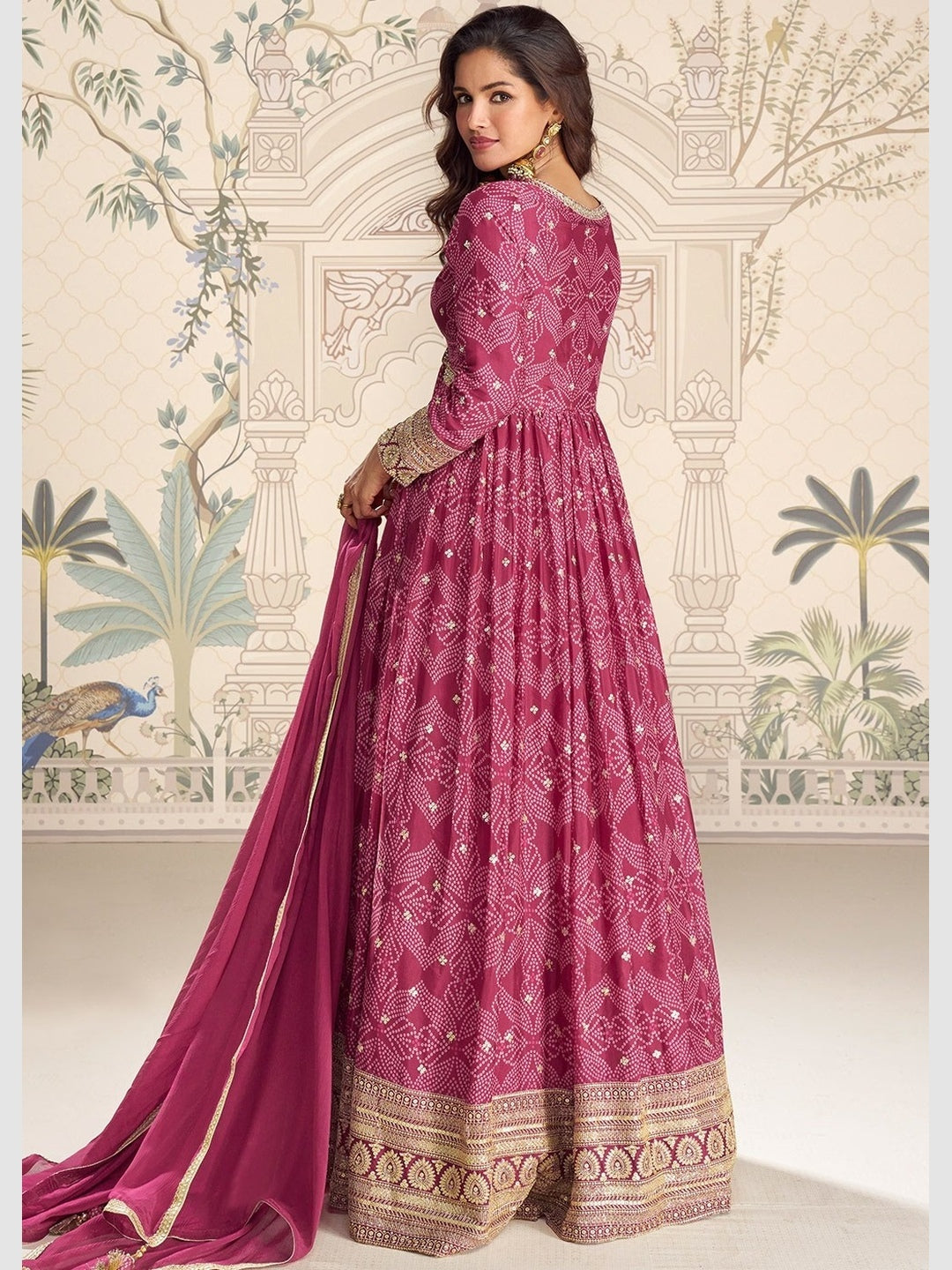 Rani Pink Chinon Silk Heavy Embroidered Designer Wedding Wear - Anarkali Suit Rani Pink Chinon Silk Heavy Embroidered Designer Wedding Wear - Anarkali Suit