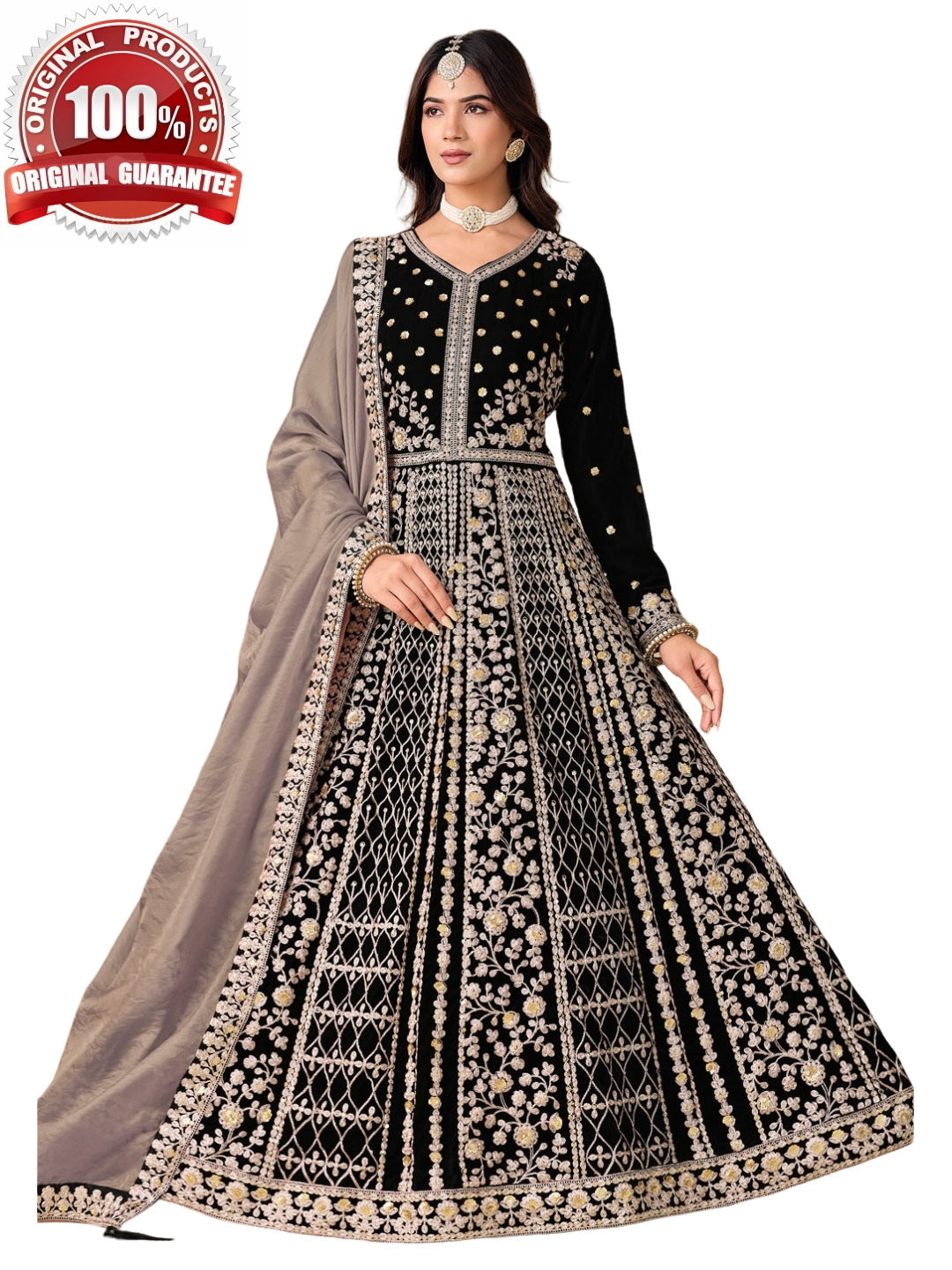 Jet Black Velvet Heavy Embroidered Designer Wedding Wear - Anarkali Suit Jet Black Velvet Heavy Embroidered Designer Wedding Wear - Anarkali Suit