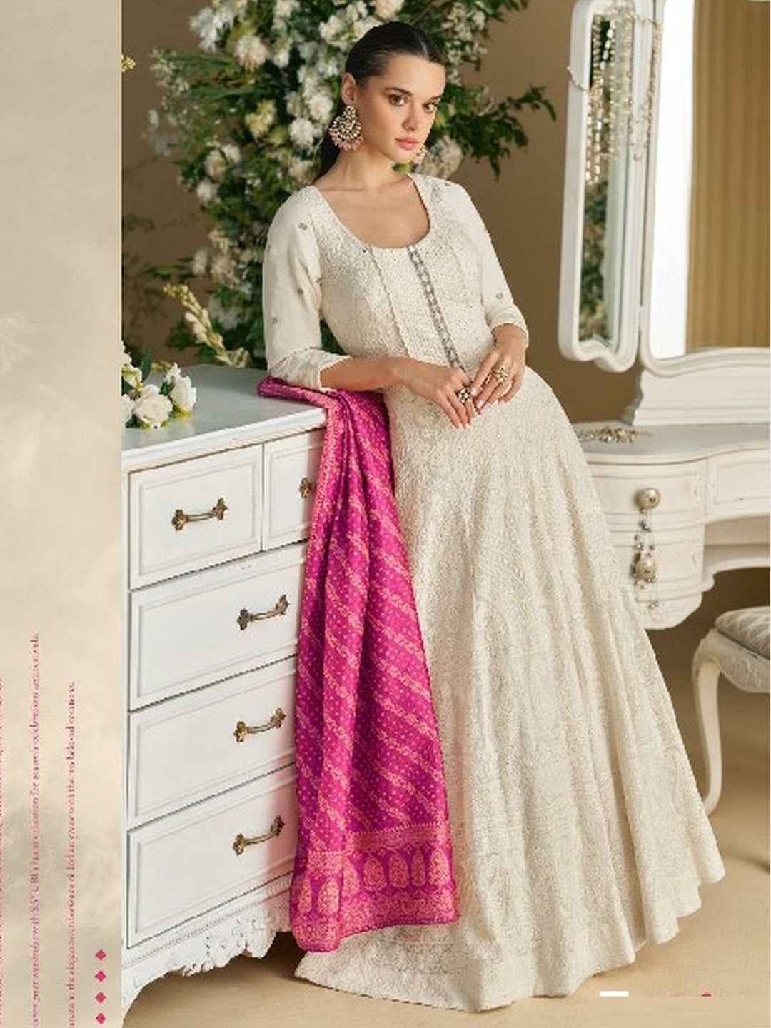 anarkali suit dress Ivory Georgette Finely Embroidered Designer Festive Wear